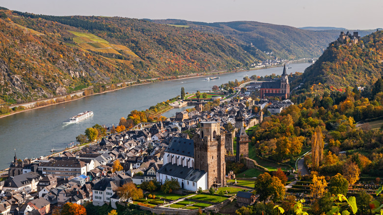 Aerial view of Oberwesel and the Rhine river