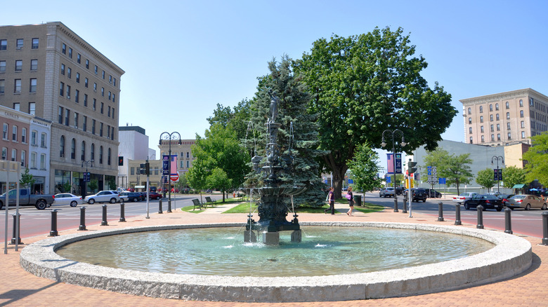 A fountain in Public Square in downtown Watertown, New York